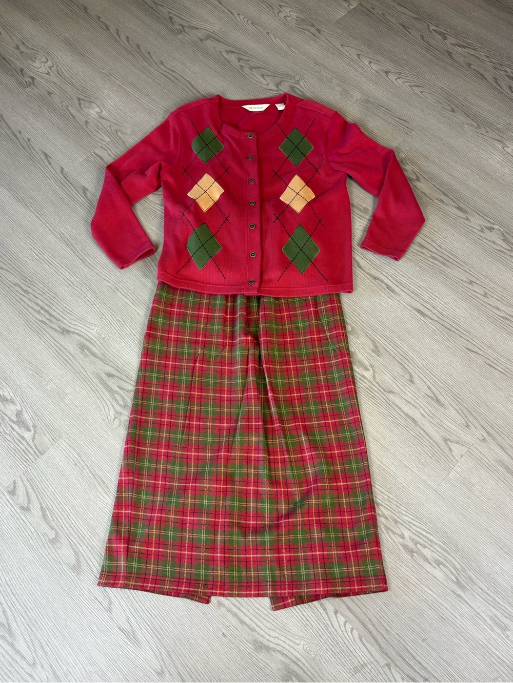 Bechamel Red Argyle Blouse & Skirt Set - med top, small skirt